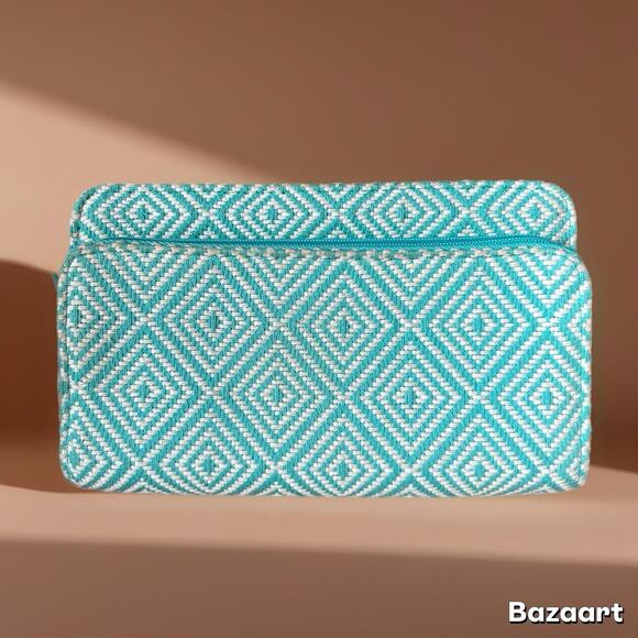 Used Thirty-One 31 brand Perfect Cent Wallet Turquoise Graphic Weave - Picture 1 of 9